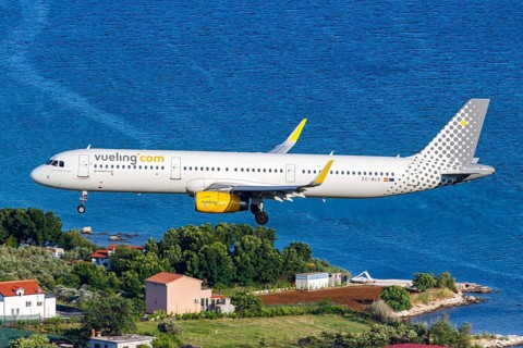 A Vueling Airbus A321 aircraft with the registration EC-MLD at Split Airport, Croatia, Europe