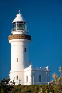 Lighthouse, architecture, design, building, blue sky, seafaring on the coast of Byron bay,