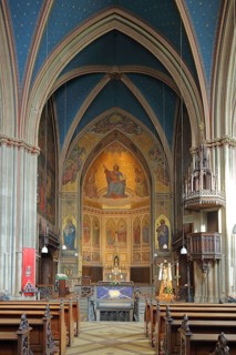 Interior view of the neo-Gothic Apollinaris Church built in 1857 in Remagen, Rhineland-Palatinate,