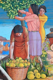 Lemon harvest, mural on the town hall in Amalfi, Campania, Italy, Europe