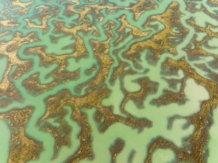 Network of channels and streams at low tide, in the marshland of the Bahía de Cádiz, aerial view,