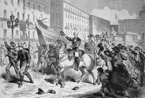 Marshal Serrano at the Puerta del Sol in Madrid, 1869, Spain, Historic, digitally restored