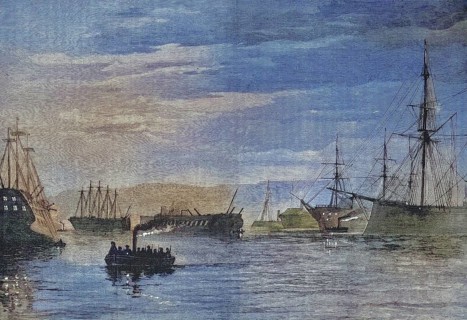 Nightly harbour tour of Plymouth harbour by the security guard, 1869, England, Historic, digitally