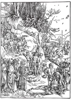 The martyrdom of the ten thousand, woodcut by Albrecht Dürer, historical, digitally improved