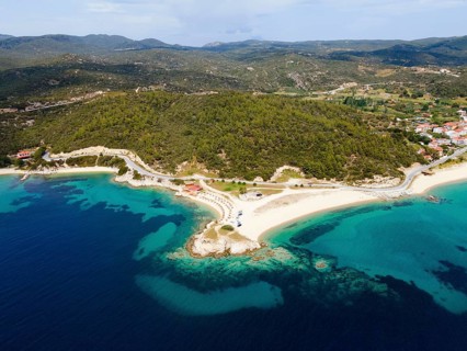 Aerial view, Ema beach, Toroni, Torone, Sithonia, Chalkidiki, Central Macedonia, Greece, Europe