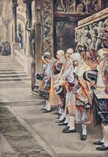 In the palazzo barberini in Florence, Italy, Men waiting for the Archduke, 1880, Historic,