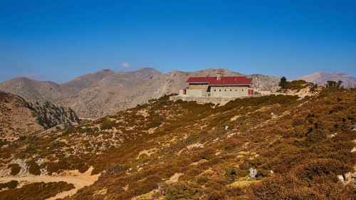 Kallergi Hut, Machia, mountain hut, red tiled roof, Samaria Gorge, Omalos, Lefka Ori, White