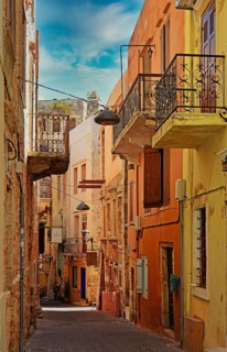 Alley with balconies, Chania, Crete, Greece, Europe