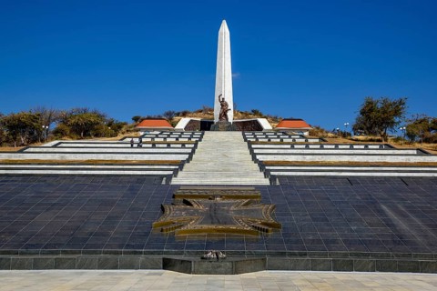Obelisk on the National Heroes Acre, War Memorial of the Republic of Namibia, Auas Mountains, near