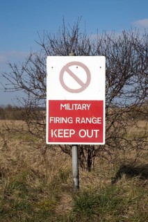 Military firing range Keep Out sign, Imber Range, Salisbury Plain military training area,
