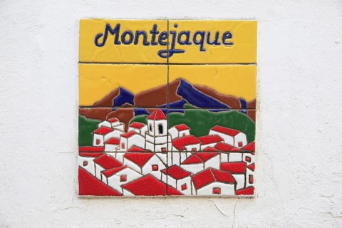 Ceramic tiles picture village of Montejaque, Serrania de Ronda, Malaga province, Spain, Europe