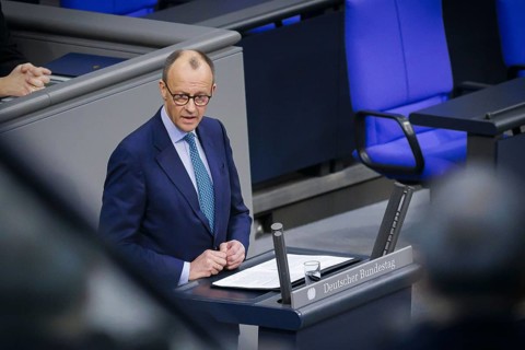 Friedrich Merz, CDU, Member of the Bundestag, recorded during the general debate in the Bundestag.