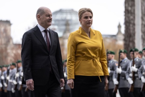 (L-R) Olaf Scholz, Federal Chancellor, and Evika Sili˜Üa, Prime Minister of Latvia, at a meeting in