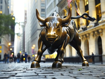 Bull market concept of developing economy and stock exchange financial gain and growth, AI