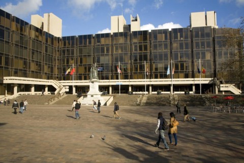 Civic council office buildings and city centre Guildhall square, Portsmouth, Hampshire, England,