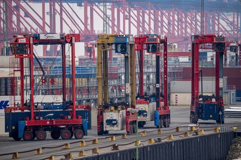 Container terminal in the seaport of Bremerhaven, Eurogate Container Terminal with almost 50