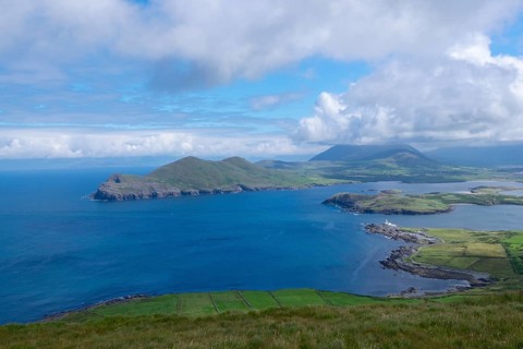 View over coast and sea, viewpoint at Geokaun mountain, Valentia Island, County Kerry, Ireland,