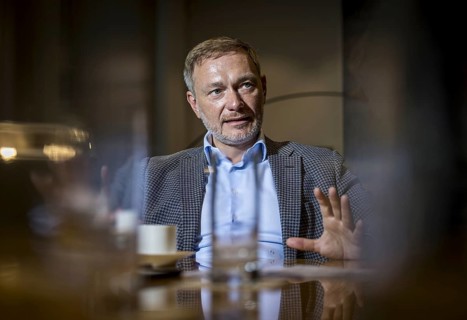 Christian Lindner (FDP), Federal Minister of Finance, recorded during an interview in his office at