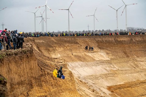 Many thousands of demonstrators march after a demonstration against the demolition of the lignite