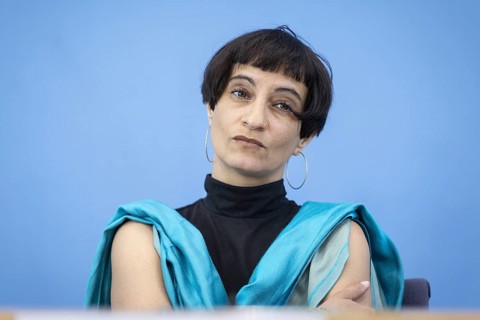 Tahera Ameer, Director of the Amadeu Antonio Foundation, recorded at a press conference at the Haus
