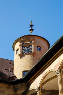 Old Palace Stuttgart, tower clock, clock hand, former moated castle, princely residence, 14th