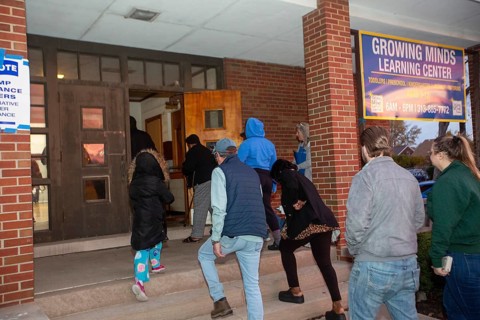 Detroit, Michigan USA, 5 November 2024, Voters enter Bethany Lutheran Church as the polls open at