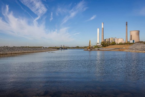 Dinslaken, Voerde, North Rhine-Westphalia, Germany, Emscher estuary into the Rhine. Construction