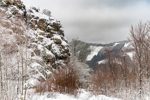 Snow-covered winter landscape Bruchhauser Steine in the Sauerland, Bruchhausen, Olsberg,
