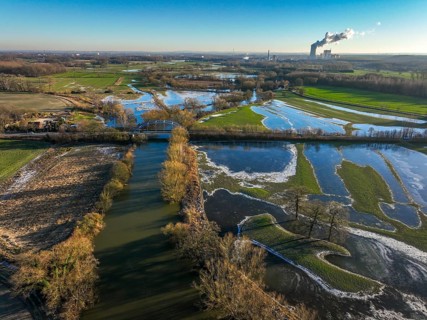 Selm, North Rhine-Westphalia, Germany, flood on the Lippe, river in the Ruhr area, the fields, the