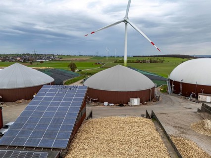 Biogas plant produces gas from various biomass, here the sugar beet store, the electricity is