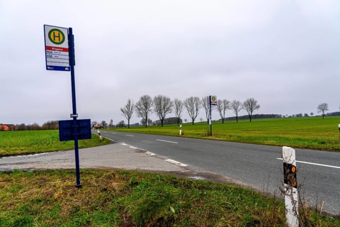 Bus stop Wiggers, in the countryside, near Sendenhorst, line R55, RVM Regionalverkehr Münsterland,