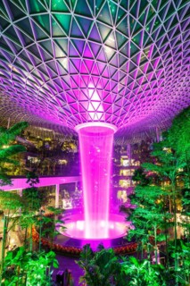 Waterfall in the Jewel Changi Airport shopping centre at Changi Airport, Singapore, Asia