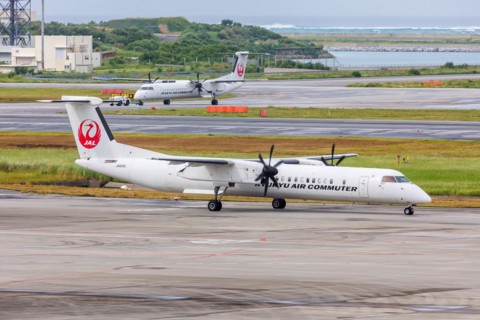 Dash 8 Q400 aircraft of Ryukyu Air Commuter with registration JA82RC at Okinawa Airport (OKA) in