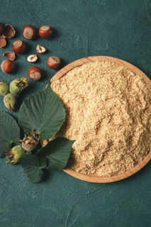 Hazelnut flour, top view, filbert, cobnut, top view, no people