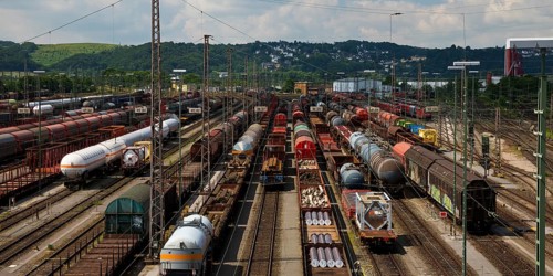 Train formation yard in the Vorhalle district, marshalling yard, goods trains, Hagen, Ruhr area,