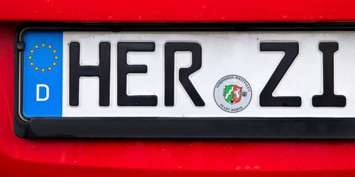 Car licence plate HER ZI, Herne, Ruhr area, North Rhine-Westphalia, Germany, Europe