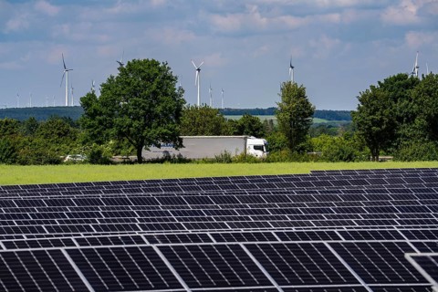 Photovoltaic system on the A44 motorway, north of Marsberg, Hochsauerlandkreis, North