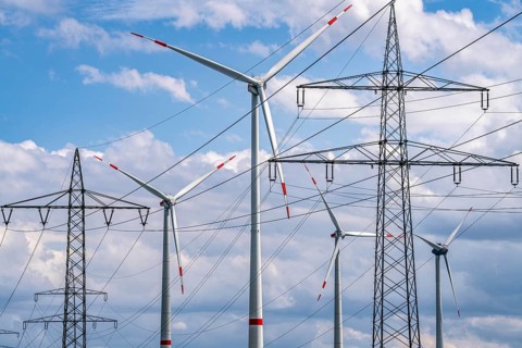 Wind farm north-east of Marsberg, Hochsauerlandkreis, high-voltage line, electricity pylons, North