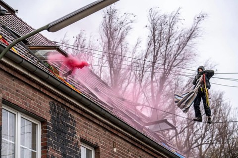 2nd day of the eviction of the Lützerath hamlet, occupied buildings of the former farm, by climate