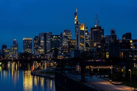 Skyline of Frankfurt am Main, skyscrapers, business and banking district in the city centre, bank