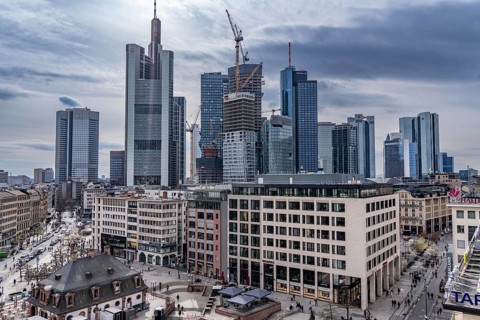 Skyline of Frankfurt am Main, at the Hauptwache, Hesse, Germany, Europe