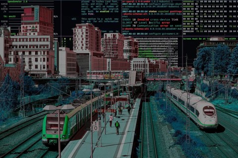 Symbolic image cyberattack, computer crime, cybercrime, computer hackers attack a city's IT