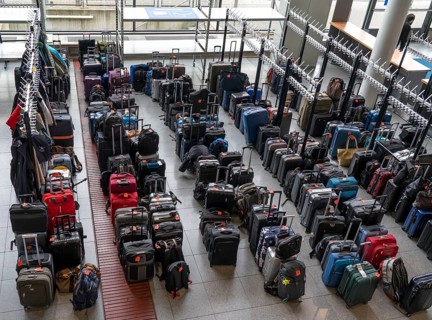 Luggage storage, cloakroom, in an exhibition hall, at the Hannover Messe, Lower Saxony, Germany,
