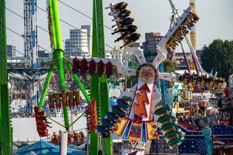 The Rhine Fair in Düsseldorf, in the Rhine meadows in the Oberkassel district, on the Rhine, North