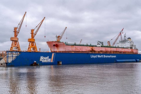 Lloyd Werft, dry dock, freighter Atlantic Journey, shipyard in the overseas harbour of Bremerhaven,