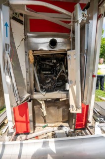 Blown up ATM of the Sparkasse in Mülheim-Heißen, Hingbergstraße, the free-standing ATM was probably