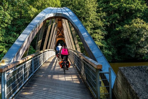 Landscape in the Rureifel, bridge over the Rur, near Nideggen, Düren district, North