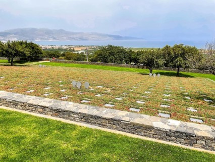 View over rows of graves with gravestones Grave slabs on part of German military cemetery