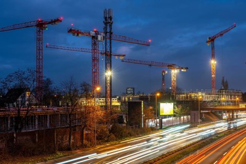 Major construction site in Düsseldorf, on the B8, Danziger Straße, construction of a residential