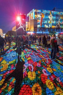 Essen Light Festival, in the city centre, light art on Kennedyplatz, the Berlin artist Daniel